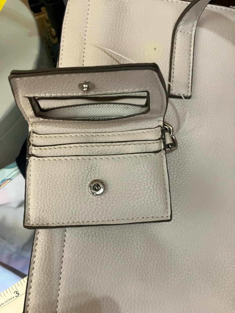 Steve Madden Cream Leather Tote with Removable Card Holder - Picture 13 of 13
